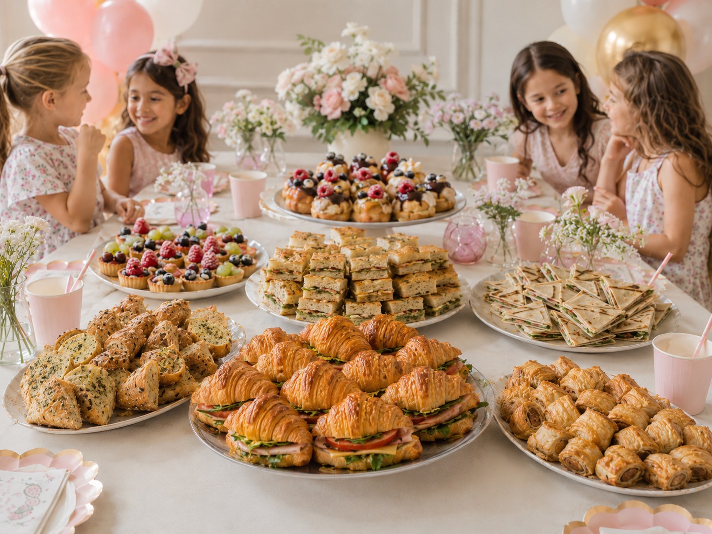 A full party spread of Italian food for kids and adults
