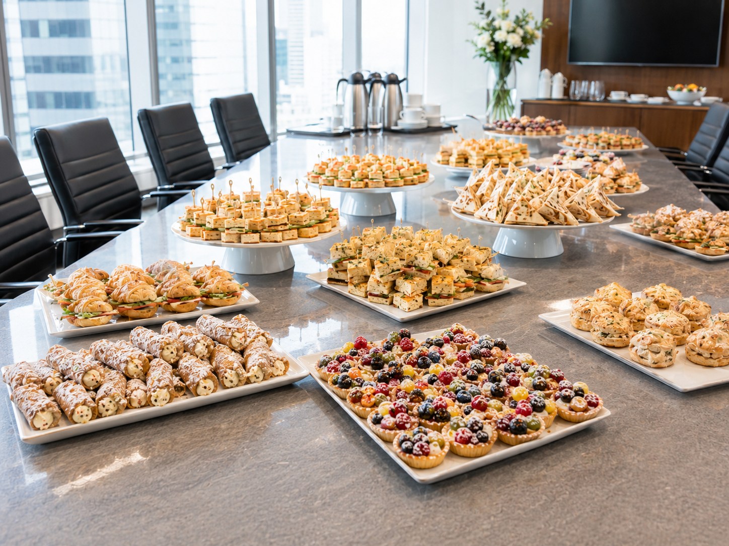 Italian lunch platters set out in an office boardroom
